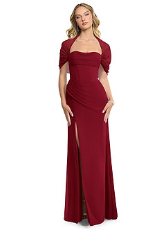 Azazie Zia Bridesmaid Dresses Burgundy Sheath Side Slit Chiffon Convertible Dress image1