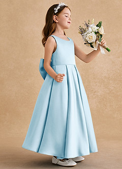 Azazie Honey Bear Flower Girl Dresses Sky Blue A-Line Pleated Matte Satin Dress image2