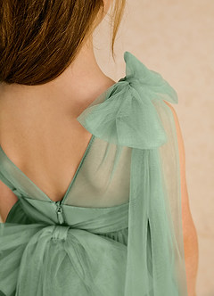 Azazie Dori Flower Girl Dresses Matcha A-Line Ruched Tulle Dress image8