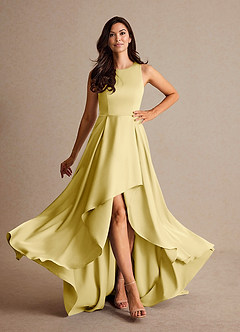 Azazie Niles Mère de la mariée Robes Robe Trapèze en Satin extensible Traînes Sorbet Citron image2