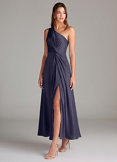 Azazie Brooke Suknie dla druhen Linia A Jedno ramię Satyna elastyczna Długość kostki Sukienka image3