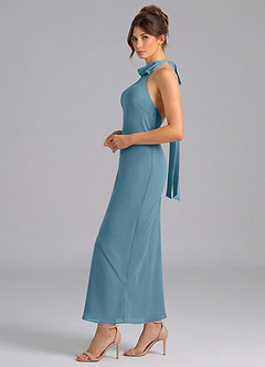 Azazie Velli Suknie dla druhen Syrena Wysoka Kołnierz Szyfon Długość kostki Sukienka image4