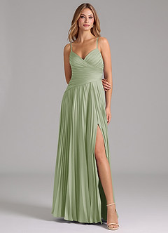Azazie Vini Bridesmaid Dresses Dusty Sage A-Line Pleated Stretch Satin Dress image4