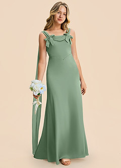 Azazie Chelsea Junior Matcha Sheath Pleated Stretch Satin Dress image3