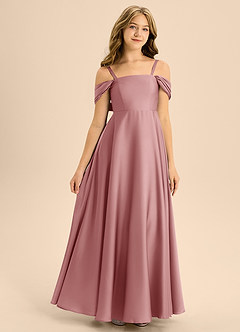 Azazie Rowena Junior Dusty Rose A-Line Bow Stretch Satin Dress image3