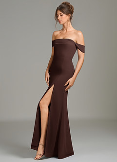 Azazie Charmaine Bridesmaid Dresses Ganache A-Line Off the Shoulder Chiffon Dress image4
