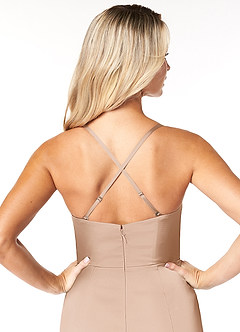 Azazie Marzia Robes de demoiselle d'honneur Robe Fourreau en Satin extensible Col bénitier plissé Rose Perle image5