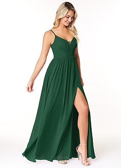 Azazie Rayna Brautjungfernkleider A-Linie V-Hals Gefaltet Chiffon Kleid Dunkelgrün image4