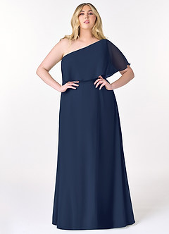 Azazie Lizzy Bridesmaid Dresses Dark Navy A-Line One Shoulder Chiffon Dress image8