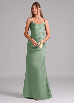 Azazie Lucille Vestidos de damas de honor Vestido de Matcha de Satén Elástico de Corte Sirena Convertible con Sin tirantes image7