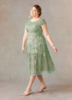 Azazie Sanna Abiti per la Madre della Sposa Abito A-Line in Tulle in Pizzo con Scollo a U Salvia Polverosa Champagne image9