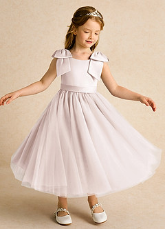 Azazie Serene Robe Demoiselle D'honneur Fillette Robe Princesse en Mat Satiné Arc Rose Pétale image4