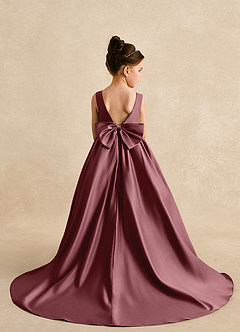 Azazie Mimia Flower Girl Dresses Desert Rose A-Line Bow Matte Satin Dress image2