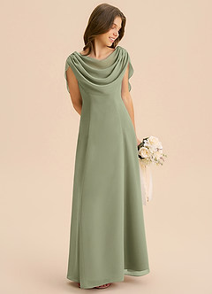 Azazie Lambie Junior Pistachio A-Line Pleated Chiffon Dress image5