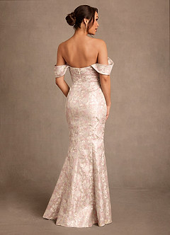 Azazie Nettie Brudens mor kjoler Havfrue Off the shoulder Jacquard Gulv-længde Kjole image3