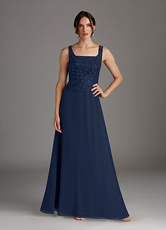 Azazie Cornelia Mother of the Bride Dresses Dark Navy Sheath Square Neckline Sequins Chiffon Dress image5