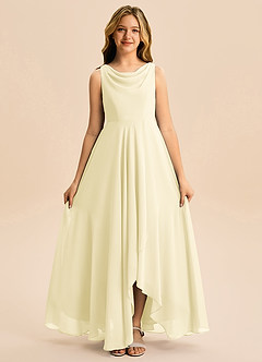 Azazie Mannie Junior Lemon Sorbet A-Line Pleated Chiffon Dress image6
