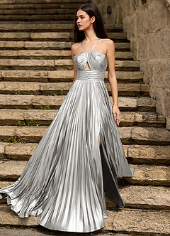 Foil Silver Metallic Prom Dress image5