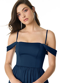 Azazie Morana Brautjungfernkleider Wandelbar A-Linie Schulterfrei Stretch-Satin Kleid Dunkelmarine image6