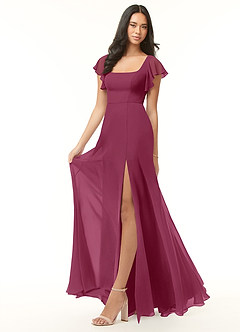 Azazie Bondi Bridesmaid Dresses Mulberry A-Line Ruffled Chiffon Dress image4