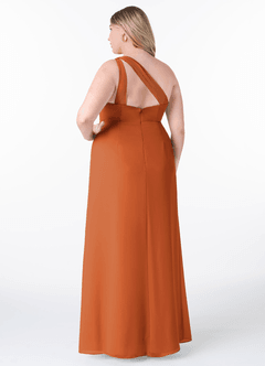 Azazie Maive Robes de demoiselle d'honneur Robe Fourreau en Mousseline de soie Plissé à volants Cannelle image8