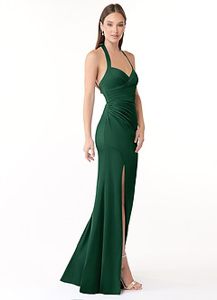 Azazie Emeria Bridesmaid Dresses Dark Green Mermaid Pleated Stretch Satin Dress image4