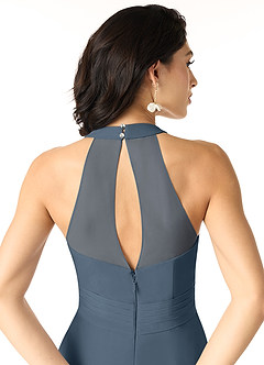 Azazie Danica Robes de demoiselle d'honneur Robe Trapèze en Mousseline de soie Plissée Neptune image5