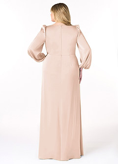 Azazie Mel Bridesmaid Dresses Blushing Pink Sheath Long Sleeve Stretch Satin Dress image8