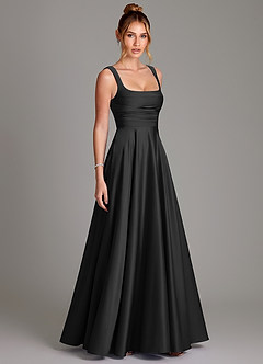 Azazie Azaria Kleider zum Anprobieren zu Hause A-Linie Korsett Stretch-Satin Kleid Schwarz image4