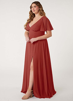 Azazie Kimber Bridesmaid Dresses Terracotta A-Line Flounce Sleeve Chiffon Dress image11