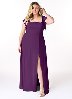 Azazie Bondi Bridesmaid Dresses Grape A-Line Ruffled Chiffon Dress image7