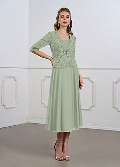 Azazie Myka  Final Sale A-Line Lace Mesh Tea-Length Dress image3