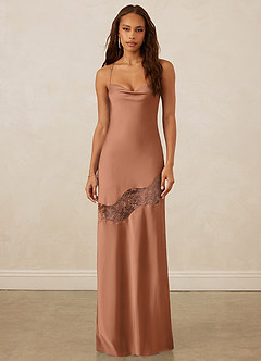 Christian Siriano Bridal for Azazie 1012 Bridesmaid Dresses Bronzer Sheath Lace Stretch Satin Dress image1
