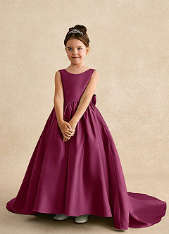 Azazie Mimia Flower Girl Dresses Mulberry A-Line Bow Matte Satin Dress image3