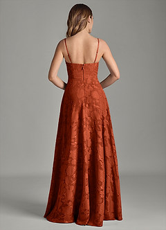 Azazie Amani 신부 들러리 드레스 A라인 주름진 플로럴 번아웃 바닥 길이 드레스 image6