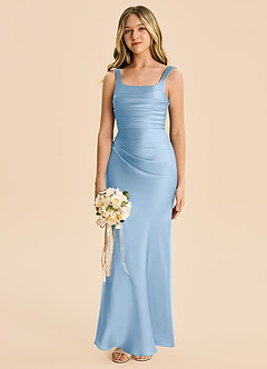 Azazie Agustina Junior Powder Blue Sheath Pleated Stretch Satin Dress image4