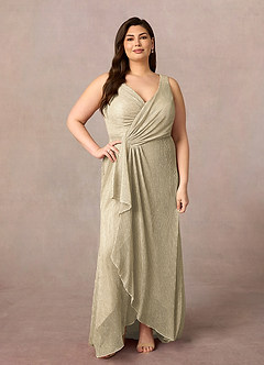 Azazie Tuscon Vestidos para mãe da noiva Vestido Champanhe Ouro de Malha Metálica de Linha A com Ruched image6
