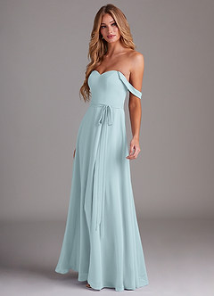 Azazie Aaron Bridesmaid Dresses Mist A-Line Off the Shoulder Chiffon Convertible Dress image5