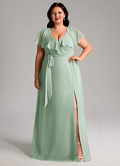 Azazie Lainey Bridesmaid Dresses Agave A-Line with Pockets Chiffon Dress image8