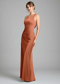 Azazie Madelyn Bridesmaid Dresses Cedar Rose Mermaid One Shoulder Stretch Satin Convertible Dress image6