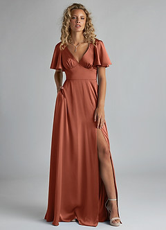Azazie Kimber Bridesmaid Dresses Clay A-Line Ruched Stretch Satin Dress image1
