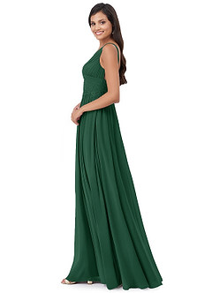 Azazie Robbie Vendita Finale Abito A-Line in Chiffon Pizzo Verde Scuro image4