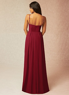 Azazie Kyedae Bridesmaid Dresses Burgundy A-Line V-Neck Pleated Chiffon Dress image2