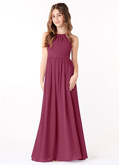 Azazie Jaylah Junior Mulberry A-Line Ruched Chiffon Dress image2