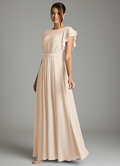 Azazie Daphne Modest Bridesmaid Dresses A-Line Ruffled Chiffon Floor-Length Dress image3