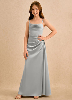 Azazie Shyla Girls Formal Robe Demoiselle D'honneur Fillette Robe Fourreau en Satin extensible Plissée Argent image4
