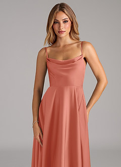 Azazie Elle Brautjungfernkleider A-Linie Plissee Stretch-Satin Kleid Lachsrosa image2