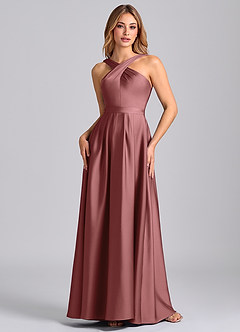 Azazie Dixie Robes de demoiselle d'honneur Robe Trapèze en Satin extensible Plissée Améthyste image4