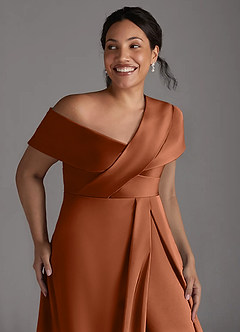 Azazie Milton Mother of the Bride Dresses Copper A-Line Pleated Stretch Satin Dress image13