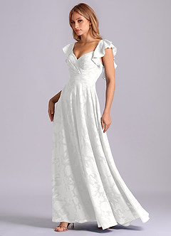 Azazie Leilani Vestidos de damas de honor Vestido Blanco de Devorado Floral de Línea A con Escote corazón image4